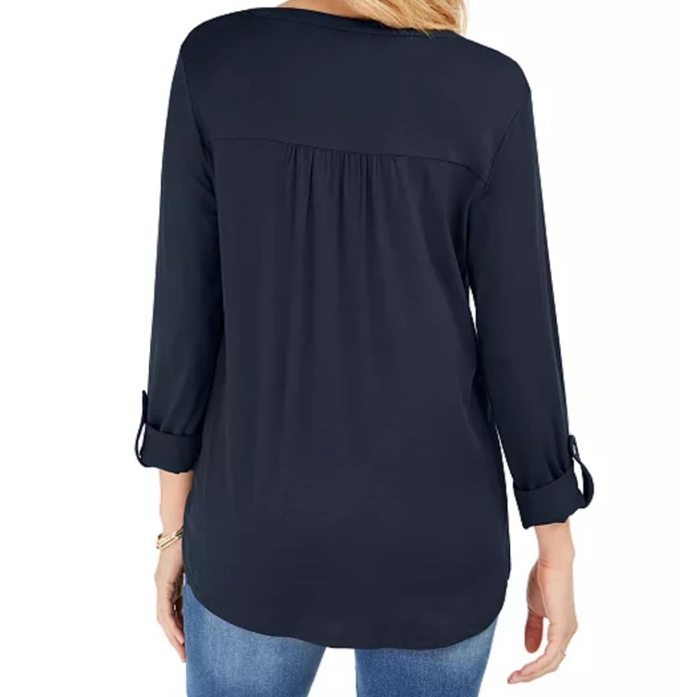 Michael Kors Ribbed Navy Blue Top - Picture 2 of 4